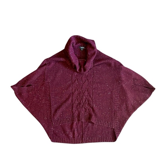 a.n.a plus size cowl neck poncho style speckled knit sweater 0X burgundy - Picture 2 of 10